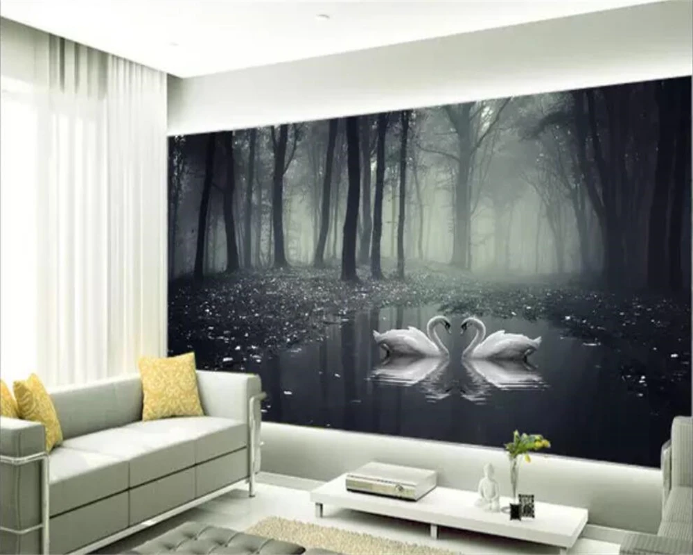 Фотообои beibehang на заказ 3D стерео обои ночной лес лебедь настроение фон для