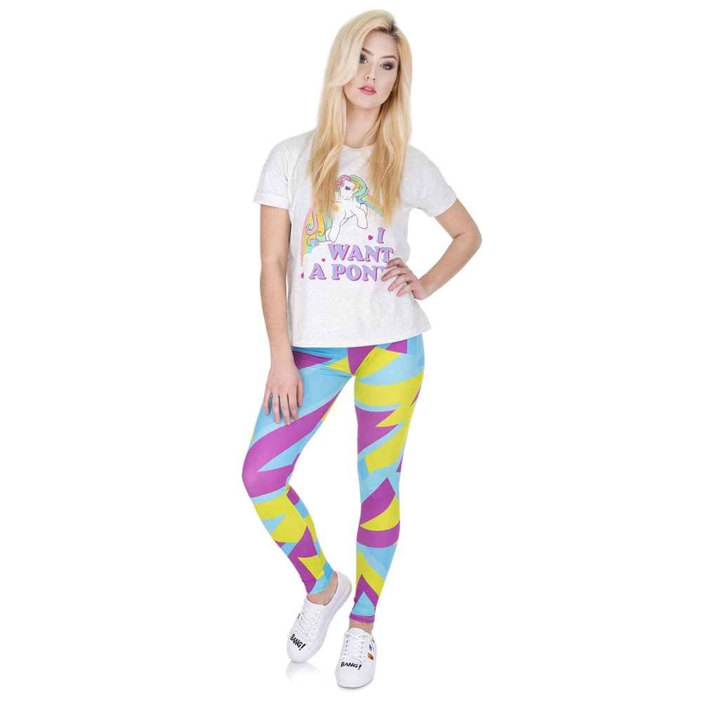 Женские леггинсы с неоновым принтом повседневные завышенной талией для