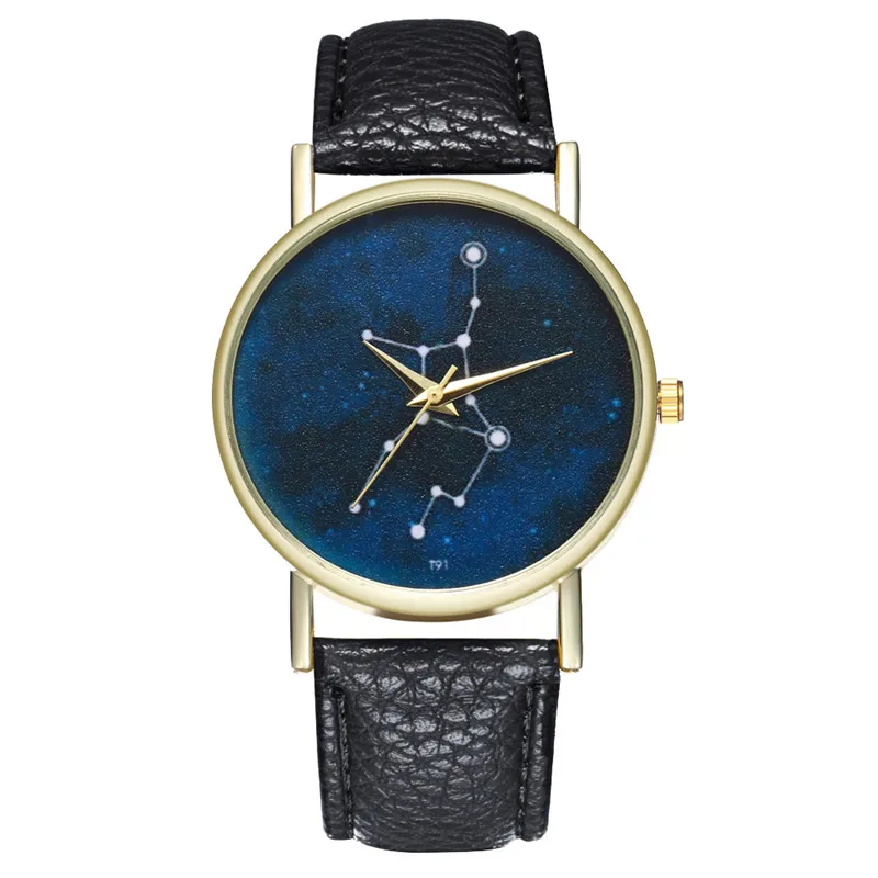 FUNIQUE Zodiac женские наручные часы с золотым циферблатом кварцевые принтом созвездия