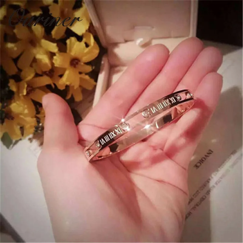 Luxury Brand Roman Letter Bracelets &amp Bangles For Women Austrian Crystal Pulseira Fashion Jewelry Gold Color K0055-1 | Украшения и