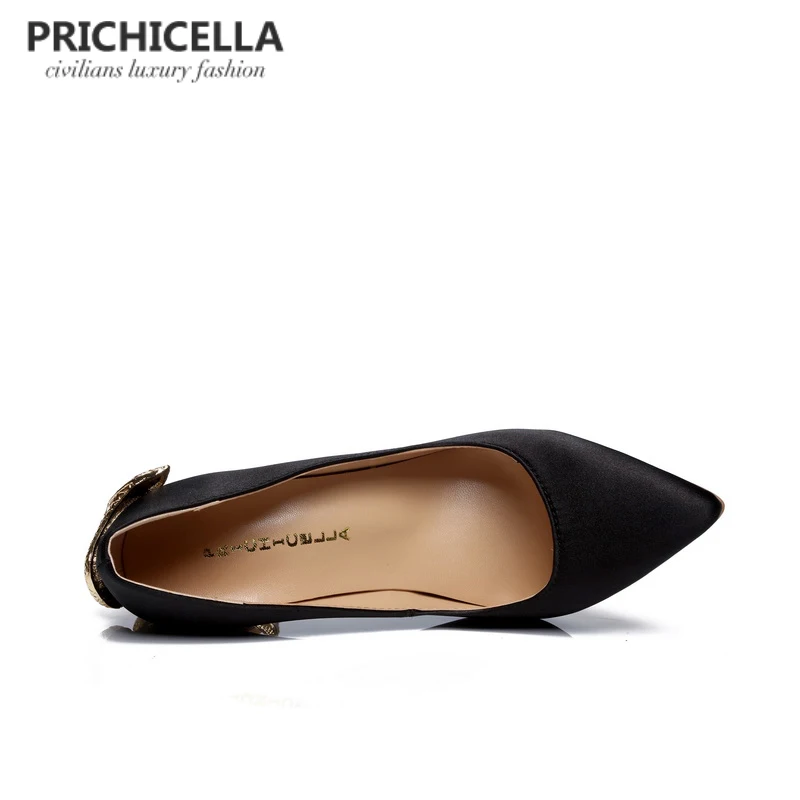 PRICHICELLA/атласные золотые туфли под платье на каблуке под змеиную кожу; уникальные туфли-лодочки на высоком каблуке с острым носком из натуральной кожи