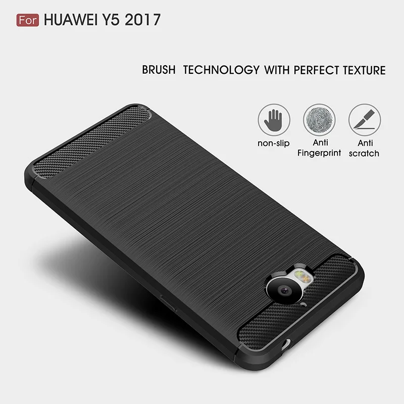 Углеродного волокна матовый Силиконовый чехол на Huawei Y5 2017 бампер случае Дело