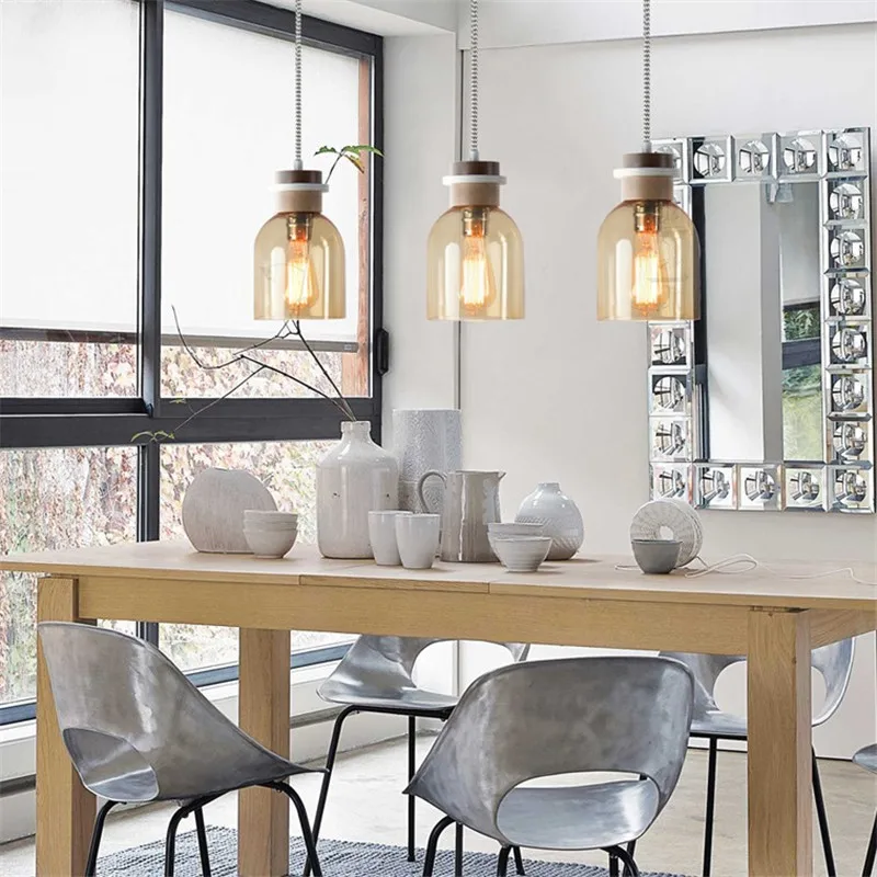 Edison Loft Style Industrial Vintage LED Pendant Light Fixtures Wood Glass Single Hanging Lamp Retro Home Lighting Droplight | Освещение