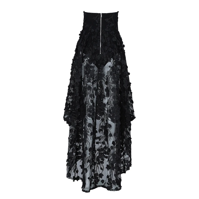 

Max Spri 2019 New Vestidos Women Sexy Strapless Sleeveless Floral Lace Mesh Gown Elegant Party Club Summer Ruffles Dress