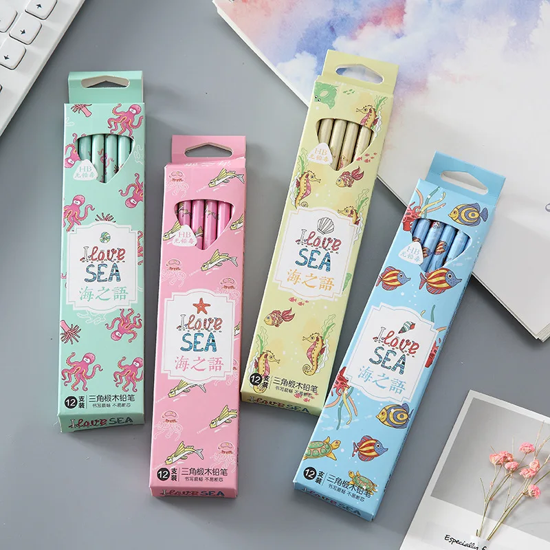 12PCS/Lot Brand Cartoon Pencil With Eraser Student Writing Stationery Set LiuJin 1687 |