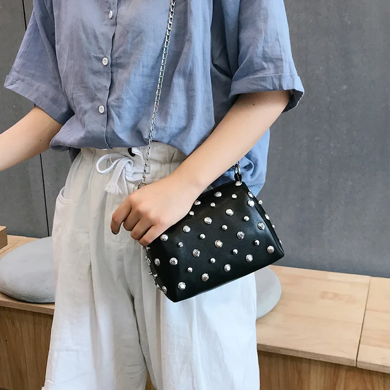 Yogodlns Bags For Women New Fashion Rivet PU Leather Women Bag Diamonds Shoulder Messenger Bag Chains Small Flap Crossbody Bag
