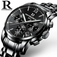 ontheedge chronograph watch men luminous black color three sub dials working sports army military watch relojes