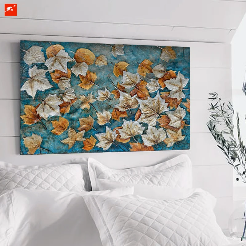 Осенняя картина маслом с упавшими листьями современная принтом большой размер
