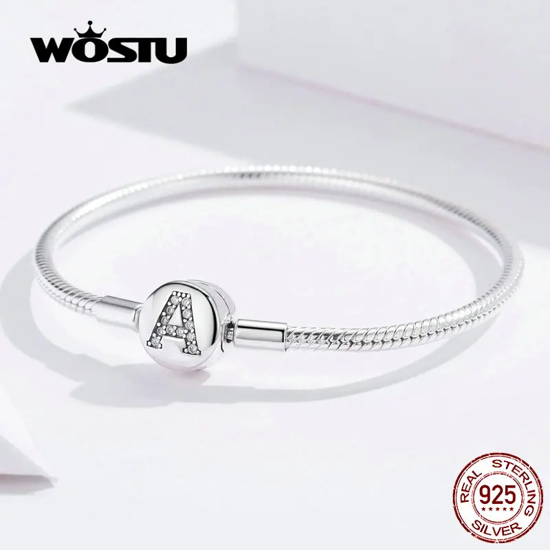 WOSTU, алфавит, буква А, браслеты, 925 пробы, серебро, циркон, очаровательные браслеты для женщин, свадебные, модные ювелирные изделия, FIB140