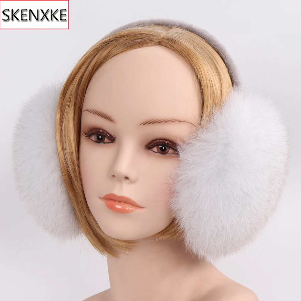 New Winter Women 100% Real Fox Fur Earmuffs Lady Warm Soft Plush Ear Muffs Russia Thermal Girl Genuine Earmuff | Аксессуары для