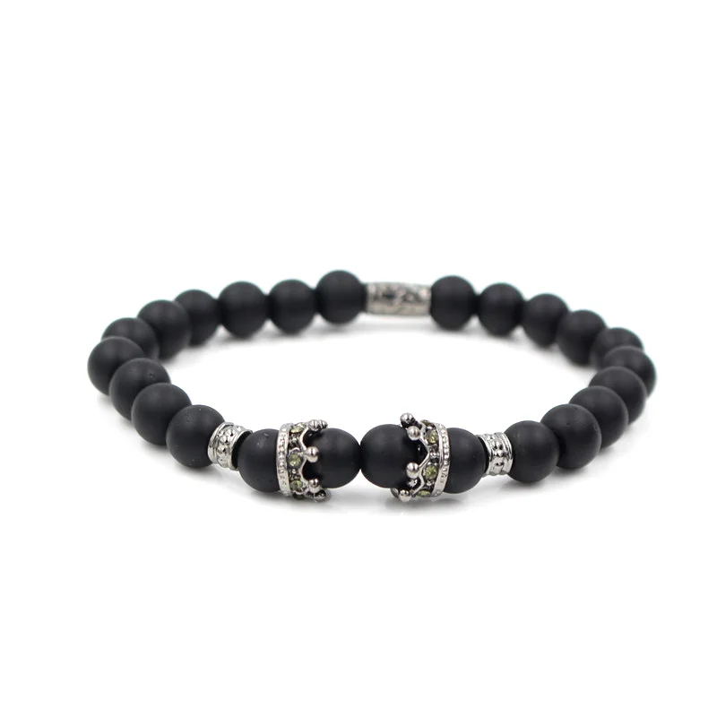 RB2794H Винтажный браслет с шармом с короной Pulseiras Masculinas натуральный мраморный камень шарик эластичный браслет Для Йоги Женский Pulseras мужской браслет - Окраска металла: RB2794H