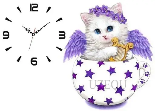 Clock painting 15 5D DIY Алмазная картина мультфильм Животные Кошки полная круглая/квадратная Алмазная вышивка настенные часы сова, крест Рукоделие украшение - Цвет: Clock painting 15