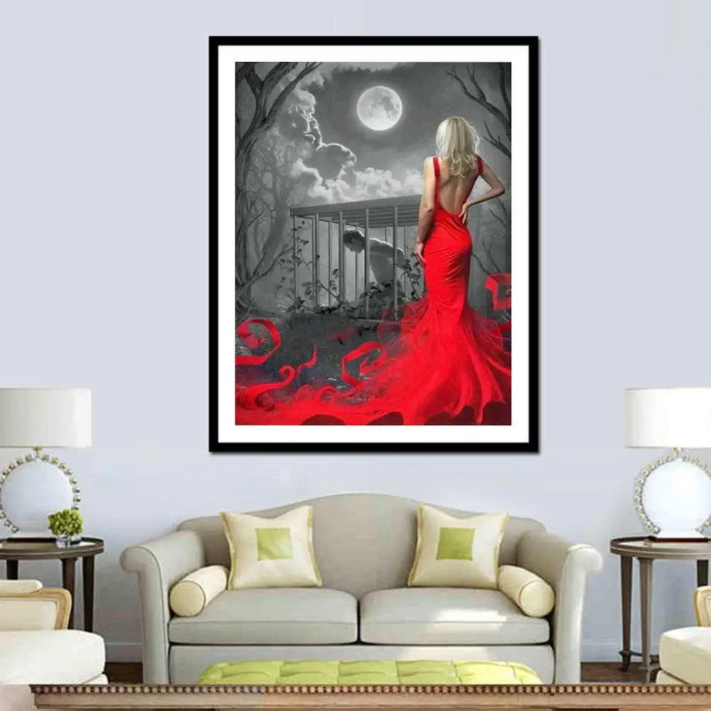 2019 новая круглая дрель Алмазная 5D DIY картина &quotкрасное платье Мистик&quot вышивка