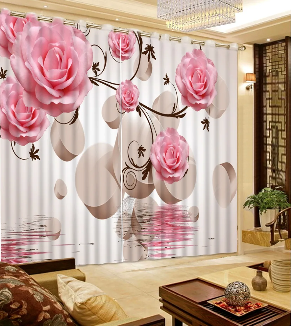 

Затемняющие шторы с 3D фотопечатью, занавески в европейском стиле для гостиной, постельного белья, гостиничных занавесок, розовые розы