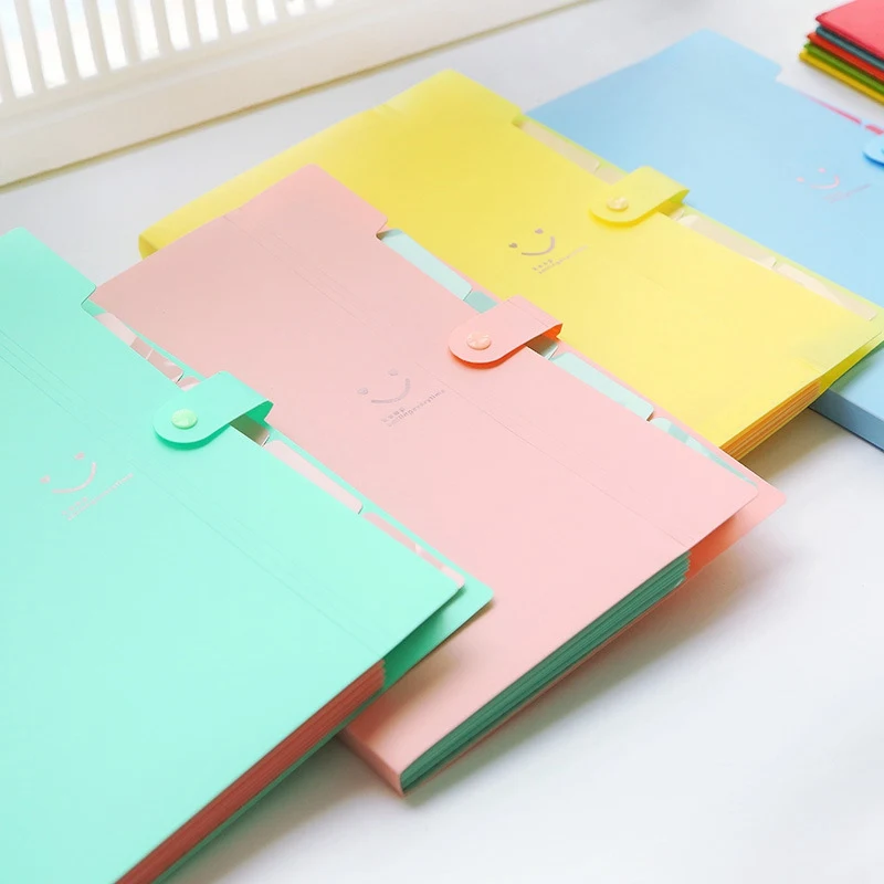 

Korean Stationery Simple Multi-layer Information Papers Buckle A4 Folder Candy Color File Storage Folder 5 Into