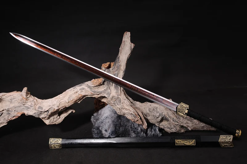 Китайский Меч с красным лезвием полностью ручной работы Дамасская сталь в