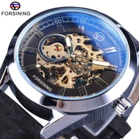 forsining waterproof transparent open work automatic wrist watch top brand luxury mechanical steampunk watch skeleton clock men