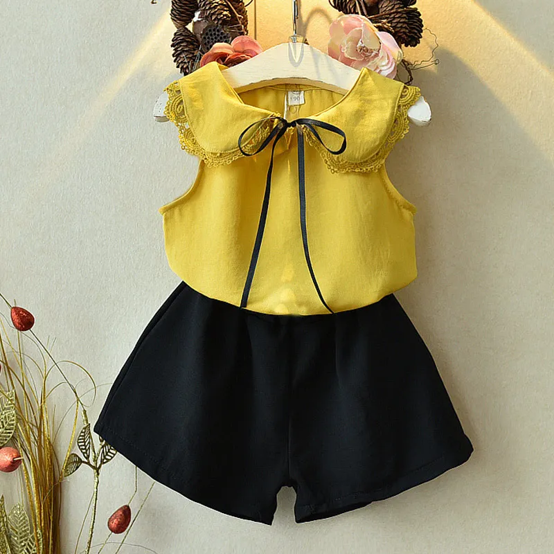 az2121 Yellow Melario/комплекты одежды для девочек г. летний комплект детской одежды с короткими рукавами, клетчатая детская одежда, шорты топы для девочек, шорты, От 3 до 7 лет - Цвет: az2121 Yellow