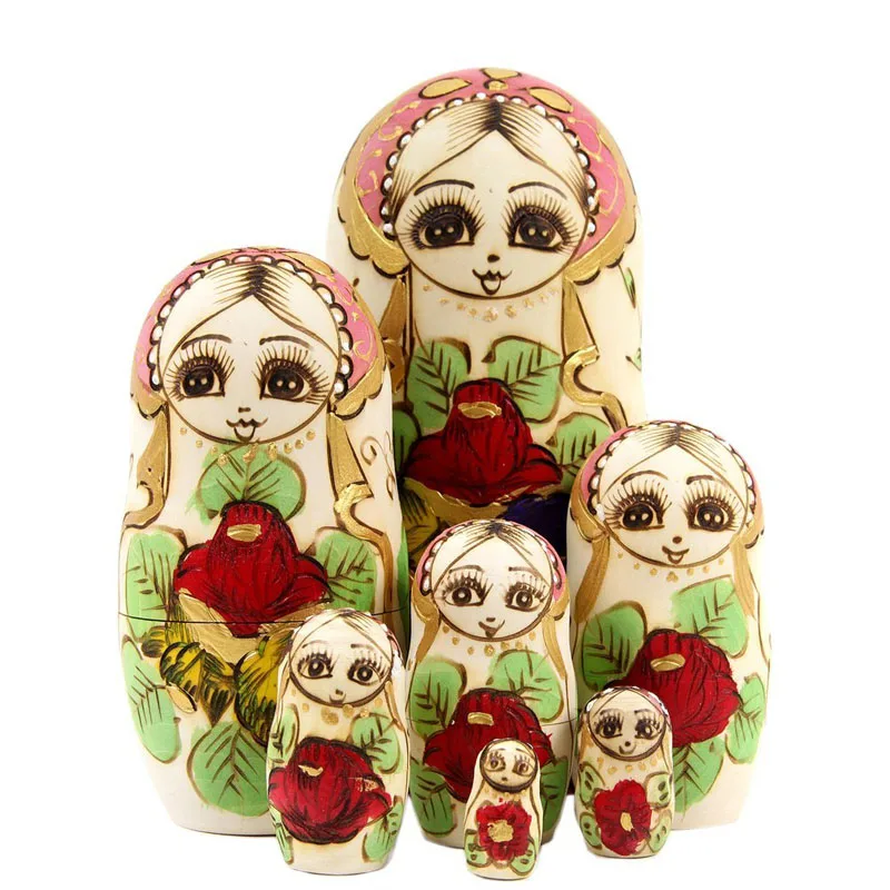 

7pcs/Set Wooden Russian Nesting Dolls Dried Basswood Traditional Authentic Handmade Matryoshka Doll Kids Gift -17 88