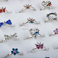 mix lot 60pcs silver plated kids ring assorted design crystal ring child party small size adjustable heart ring wholesale