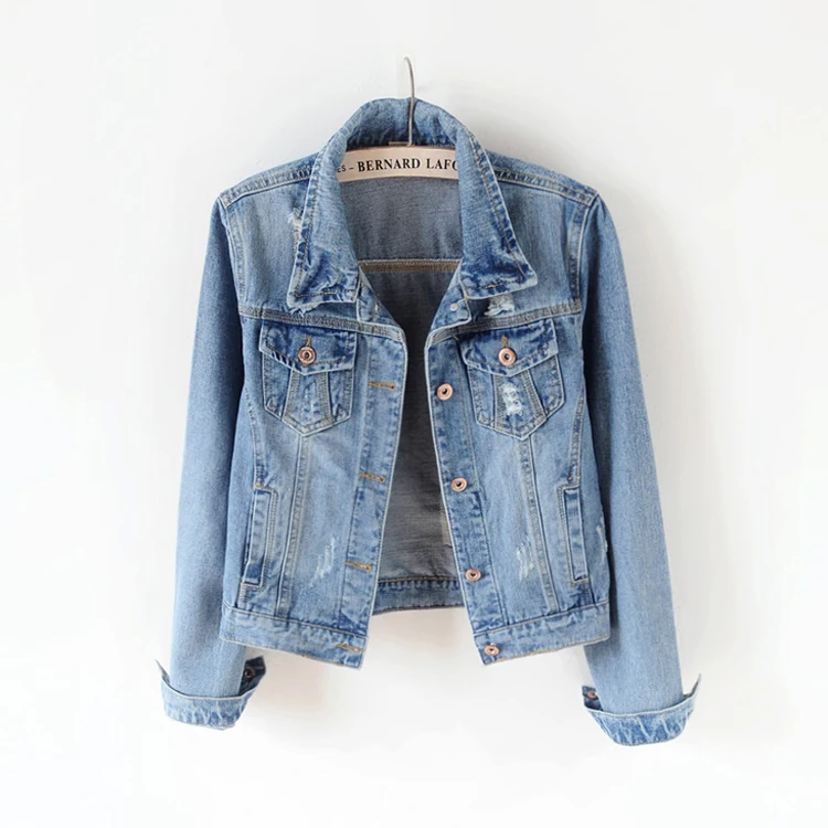 Selling fashionable jean jacket female new brief paragraph cultivate one's morality show thin students long sleeve in the spring | Женская