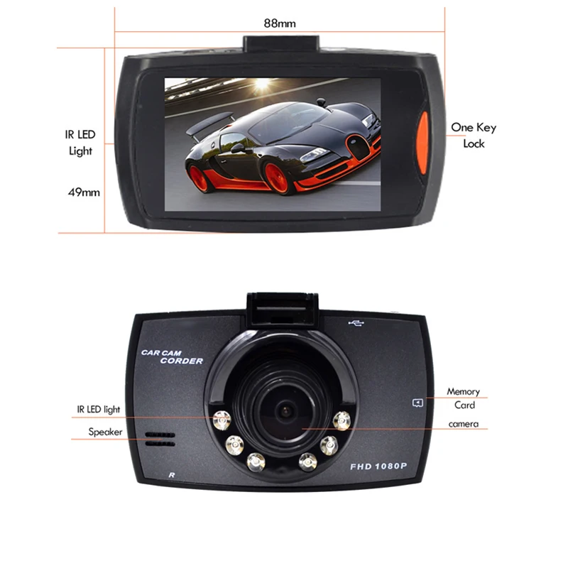 Автомобильный видеорегистратор Full HD 1080P с IPS экраном 2 7 дюйма двумя объективами и