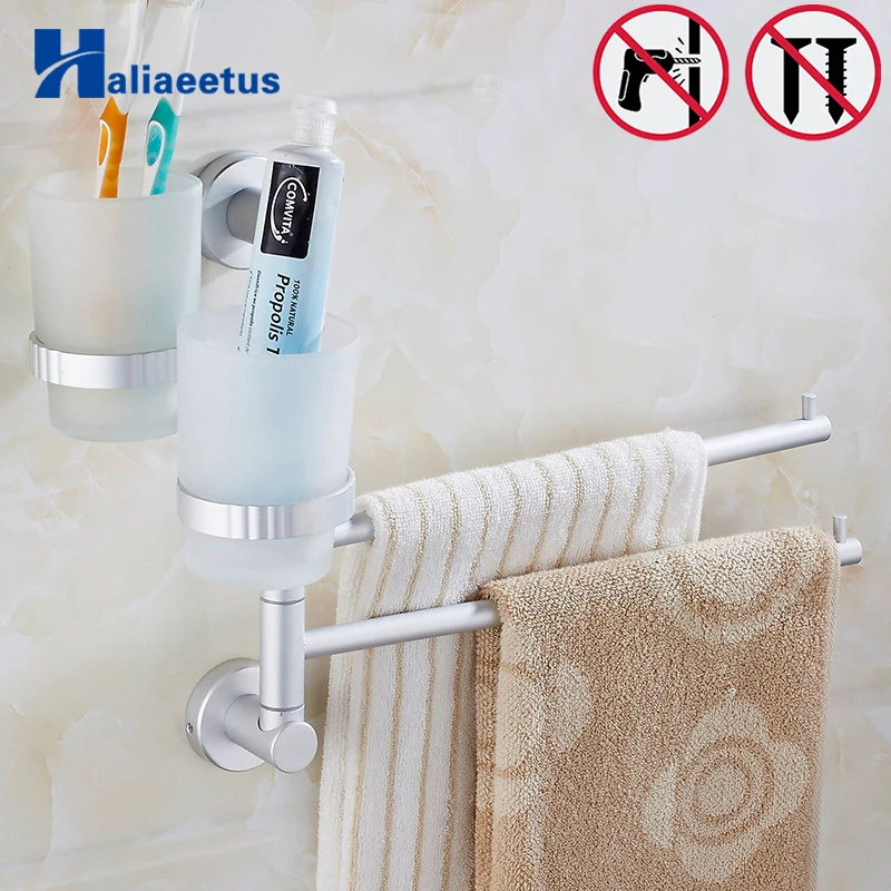 Nail Free Space metal Towel Rack Multi Arms Towel Hanging with cup Bathroom Towel Rack Movable Towel Bars Bathroom Products