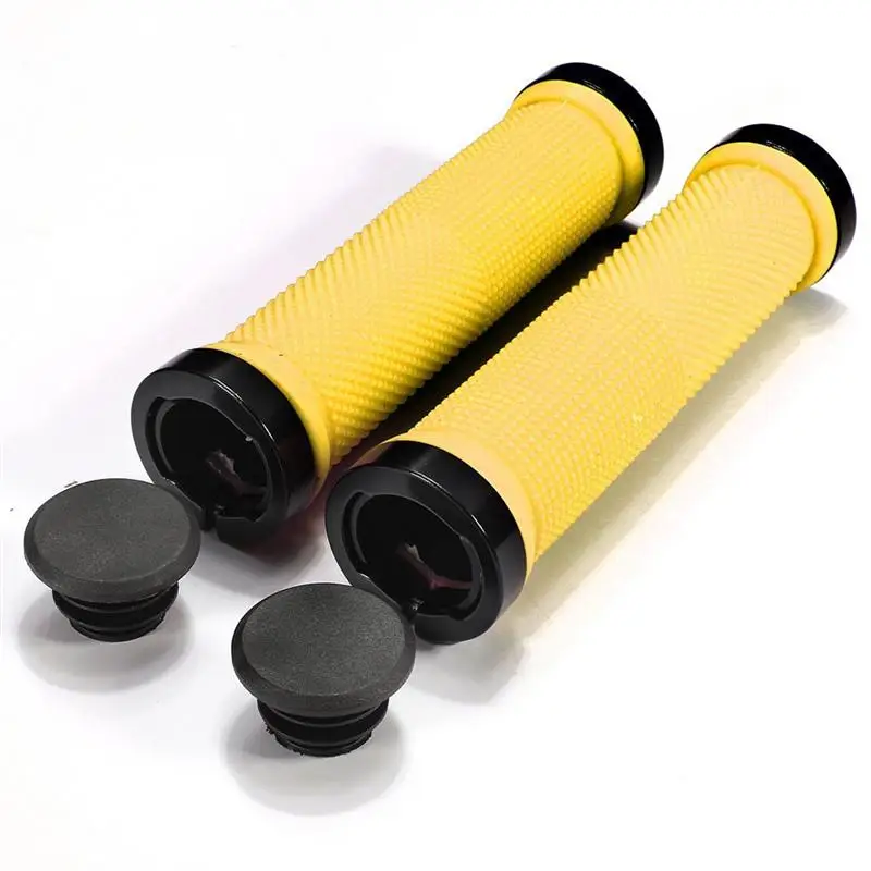 A Pair of Mountain Bike Bicycle MTB Non-Slip Rubber Lock On Handlebar Grips(White - Цвет: Yellow