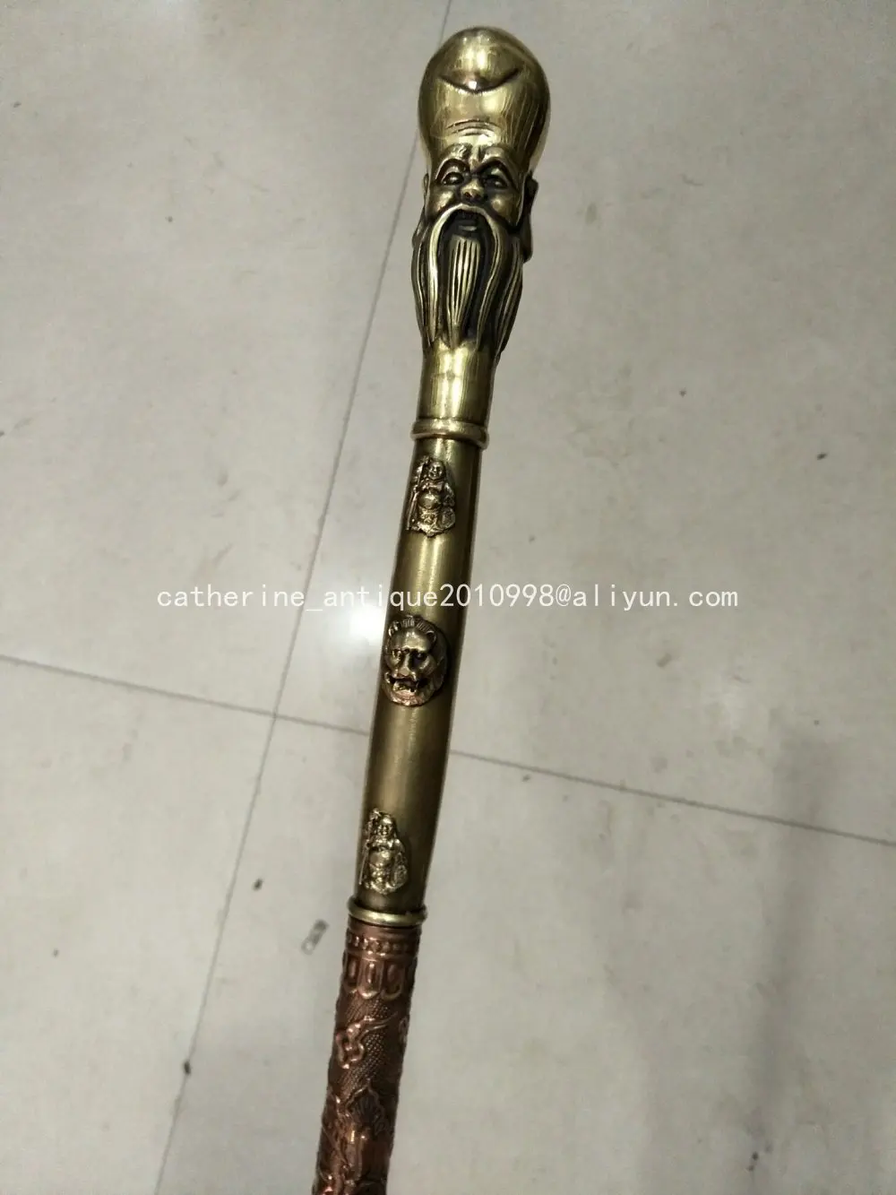 

Old QingDyansty coppercane\walking stick,Oriental statue of Santa Claus,exquisite designs,Hand-carved,Ancient,free shipping