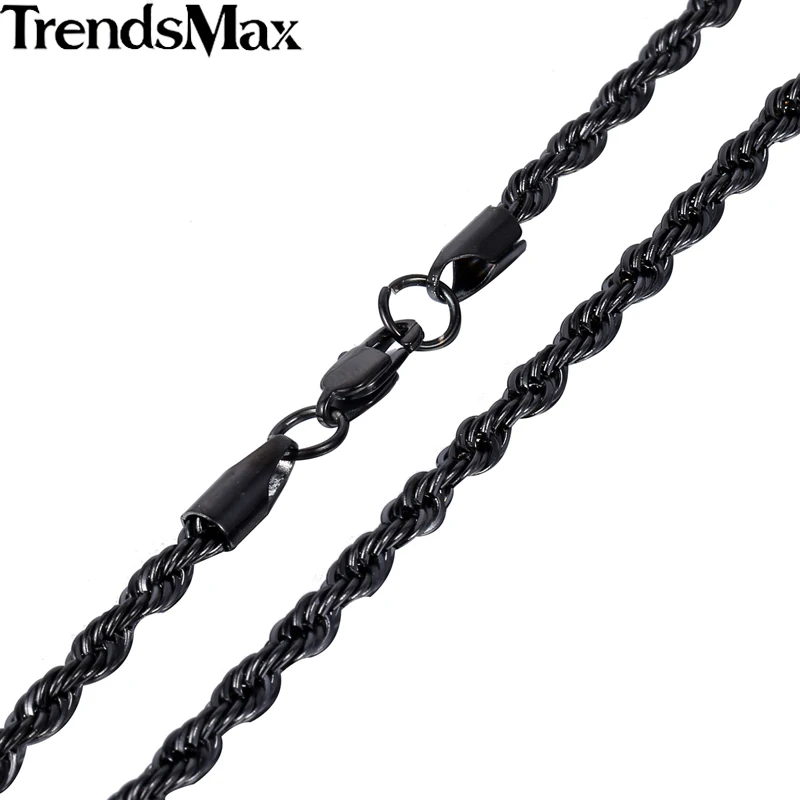 Trendsmax 3/4 мм Мужская цепочка черная из нержавеющей стали KN403 KN405|rope chain|men chainchain necklace |