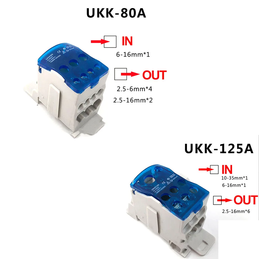 1 шт. UKK80A UKK125A UKK160A Соединительный клеммный блок 1 во многих из din-рейку распределительная коробка