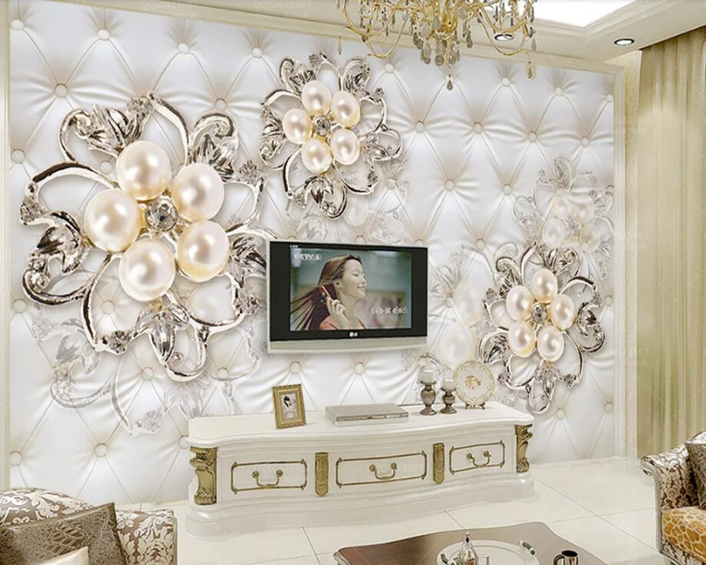 Papel де parede Европейская мягкая сумка Жемчужный Цветок 3d обои фрески для гостиной