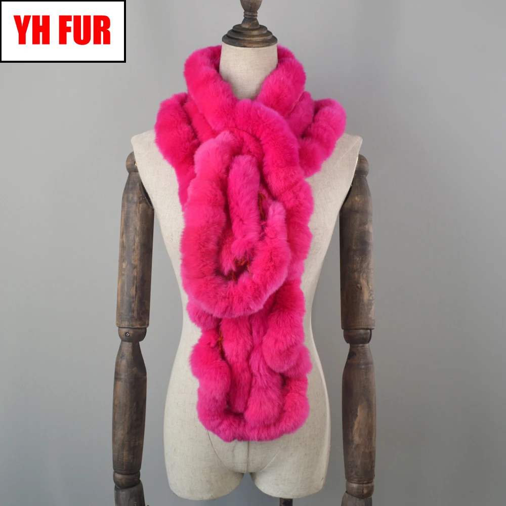 2020 Зимние Женские Настоящий мех кролика шарф Повседневный теплый вязаный