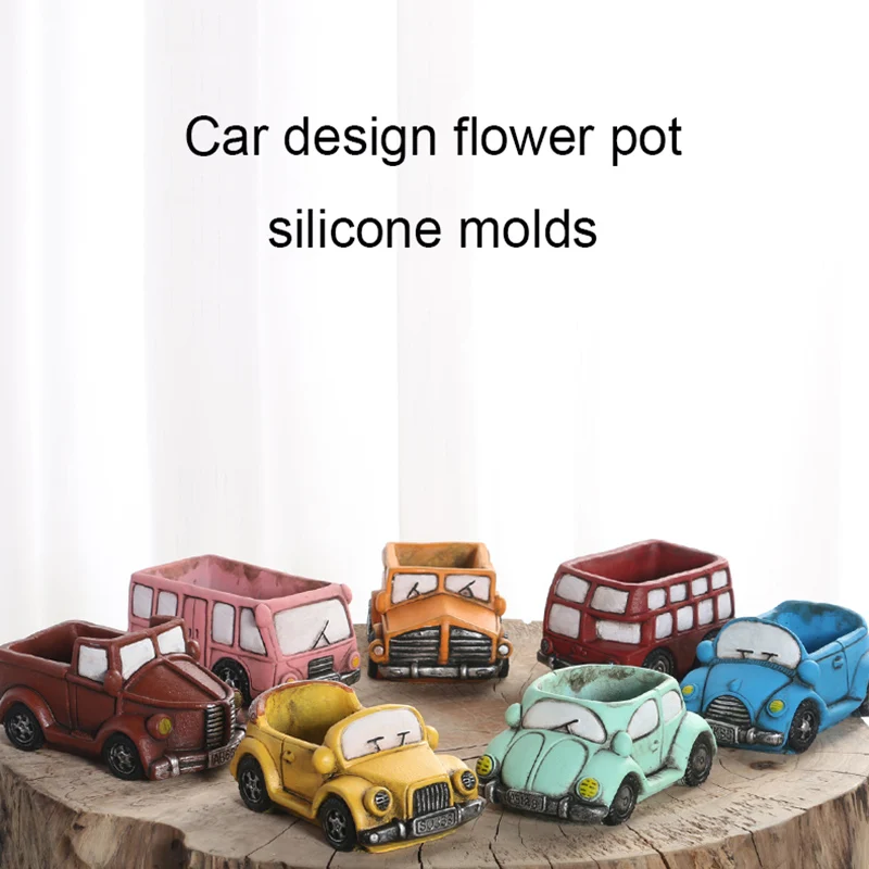 Car design flower pot molds concrete pot molds garden planter molds multi shaped silicone concrete flowerpot mold Plant mould