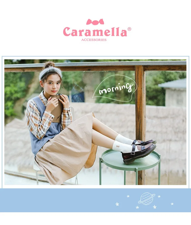 CM10985,, Новое поступление, Брендовые однотонные женские носки Caramella из чесаного хлопка, модные носки для девочек с металлическими украшениями на осень и зиму