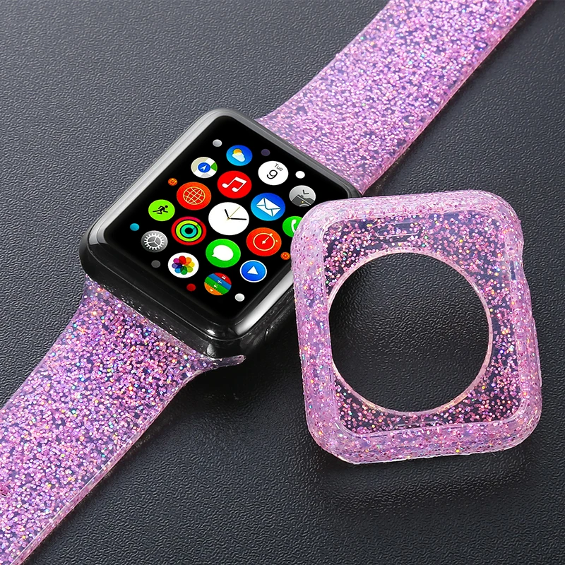 Цветной Блестящий Мягкий силиконовый спортивный чехол для Apple Watch 38/40/ 42/44 мм