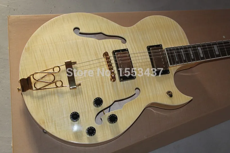 Free shipping Wholesale - Classic 175 Natural color the neck to strengthen JAZZ Semi Hollow Electric Guitar | Спорт и развлечения