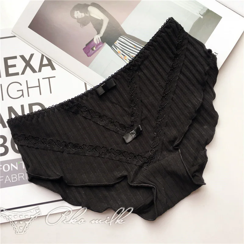 black SP& CITY, японское кружевное милое нижнее белье с рюшами для девочек, для женщин, для студентов, Kawaii, хлопковые трусы, бесшовные трусы, мягкое дышащее белье - Цвет: black