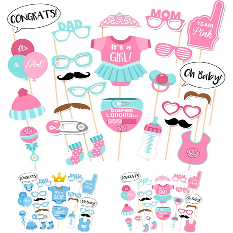 Photo Booth Baby Shower украшения «сделай сам» его девушка реквизит для фотографий новорожденных девочек 1th День рождения розовый фото стенд Реквизит Baby Shower