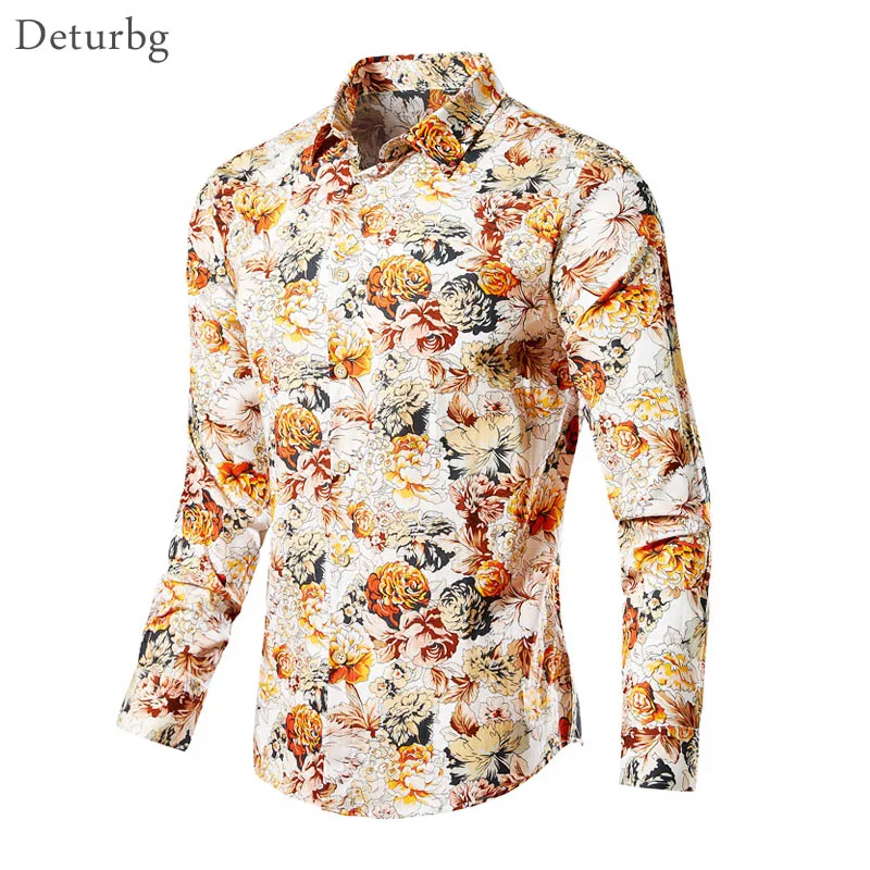 Мужская модная рубашка с цветочным принтом повседневная мужская одежда