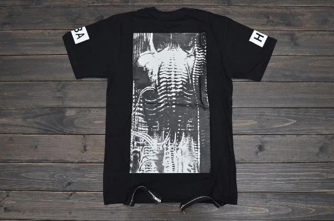 brand New arrival HBA Hood By Air men's Double zip Human skeleton spinal cord hiphop casual short-sleeved tee t-shirts tops | Мужская