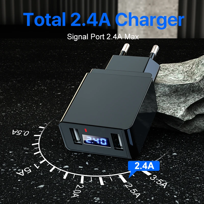 Быстрое зарядное устройство светодиодный дисплей Dual USB телефон 2.4A Быстрая