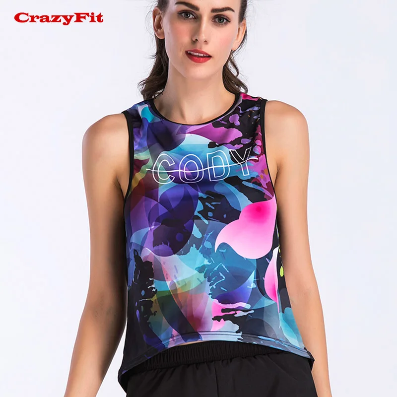 Print CrazyFit женская рубашка для йоги без рукавов фитнес-зал Спортивная быстросохнущая Спортивная майка жилет верхняя одежда спортивная одежда - Цвет: Print