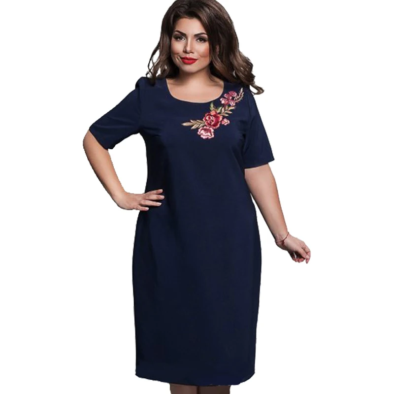 2017 плюс Размеры платье летнее Повседневная с принтом Короткие рукава до колена