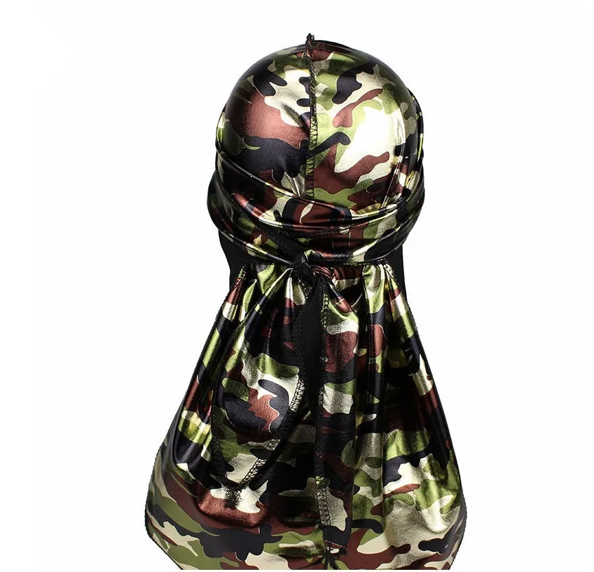 Для мужчин длинный хвост банданы камуфляж шелковистый Durags тюрбан Кепки крышка головки бандана повязка на голову шапка моды модный головной убор-бандана