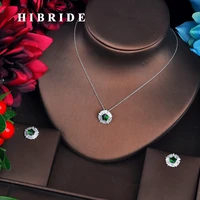 hibride high quality oval flower cubic zircon pendant jewelry sets long link chain necklace sets earings set women gifts n 551