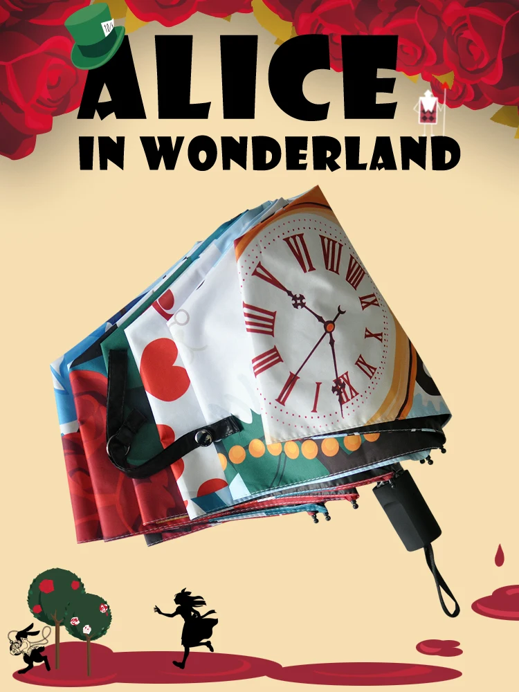 Складной зонт тройка Alice in часы Алиса в стране чудес Cat|Зонтики| |