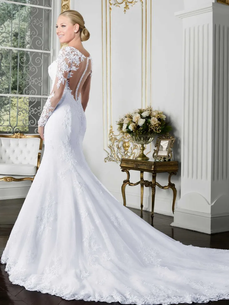 KSD022 vestido de noiva Long Sleeves Custom Made Wedding Gown robe mariage Western Style Dresses 2017 Mermaid Lace | Свадьбы и