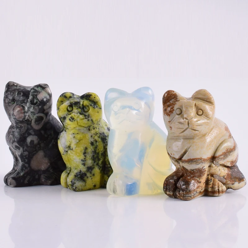 12 шт./кор. 1 5 дюйма фигурка кошки из минерала кристаллический мини камень статуя