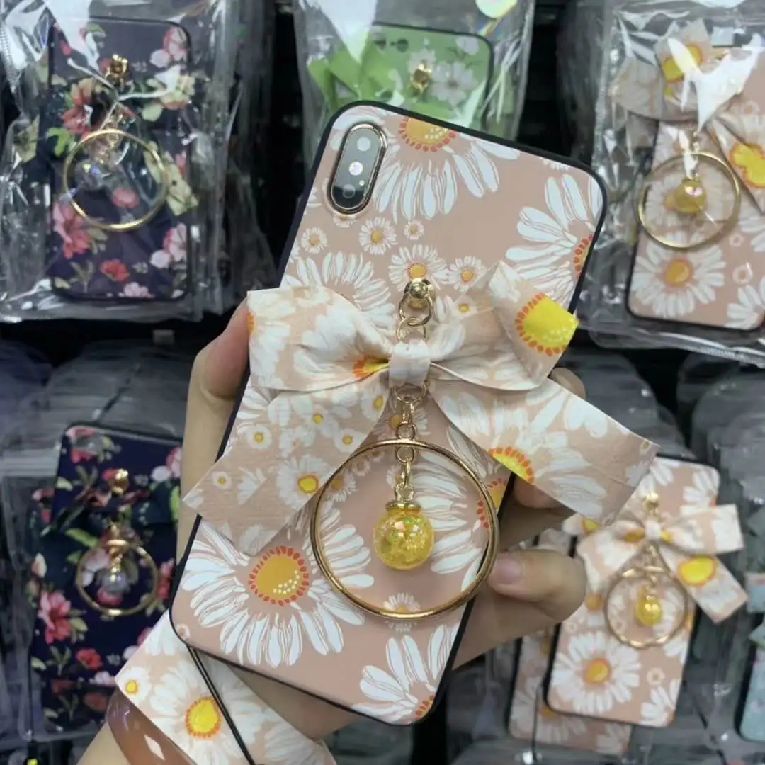 Для iPhone XS Max 3D цветок задняя крышка+ пленка для экрана из закаленного стекла для iPhone X XR 7 8 6s Plus чехол бант Подвеска+ ремни